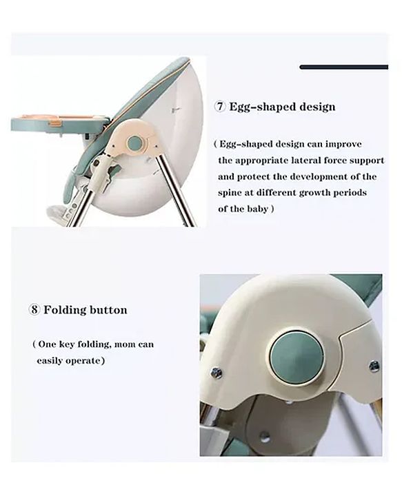 Babyhug Multifunctional Portable High Chair with 5 Level Height Adjustment - Green| Compact Fold| Removable Wheels with Lock| Removable Double Food Tray| Cushion Seat