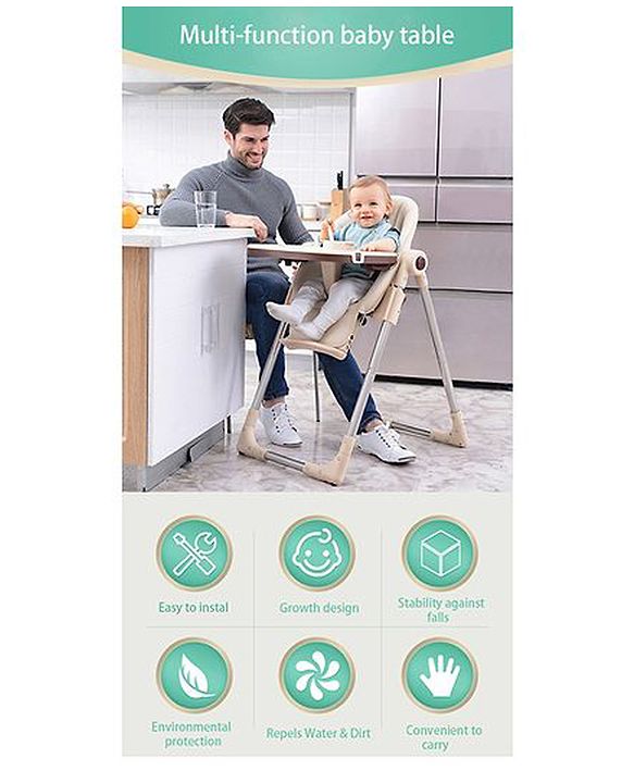 Babyhug Multifunctional Portable High Chair with 5 Level Height Adjustment - Green| Compact Fold| Removable Wheels with Lock| Removable Double Food Tray| Cushion Seat