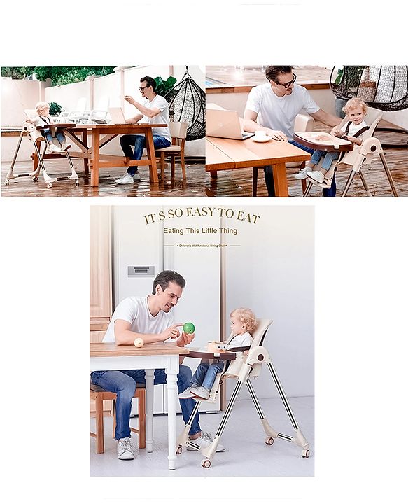 Babyhug Multifunctional Portable High Chair with 5 Level Height Adjustment - Green| Compact Fold| Removable Wheels with Lock| Removable Double Food Tray| Cushion Seat