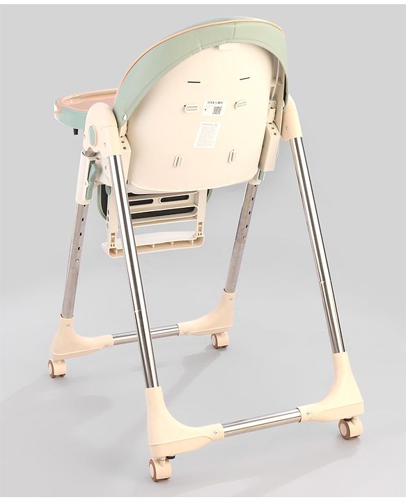 Babyhug Multifunctional Portable High Chair with 5 Level Height Adjustment - Green| Compact Fold| Removable Wheels with Lock| Removable Double Food Tray| Cushion Seat