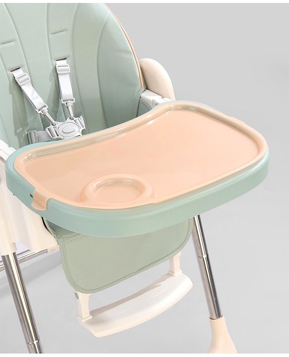 Babyhug Multifunctional Portable High Chair with 5 Level Height Adjustment - Green| Compact Fold| Removable Wheels with Lock| Removable Double Food Tray| Cushion Seat