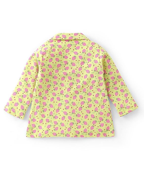 Babyhug Cotton Knit Full Sleeves Front Open Strawberry Print Pyjama Set - Green