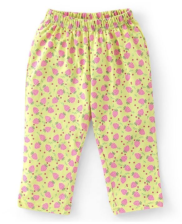 Babyhug Cotton Knit Full Sleeves Front Open Strawberry Print Pyjama Set - Green