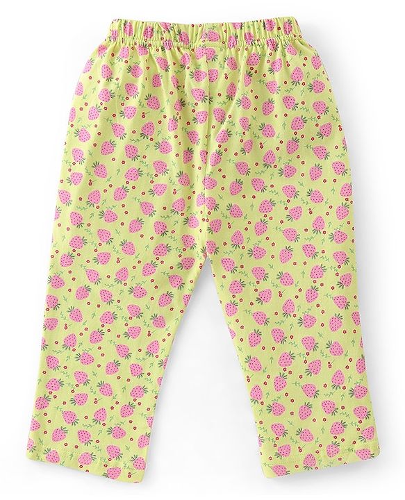 Babyhug Cotton Knit Full Sleeves Front Open Strawberry Print Pyjama Set - Green