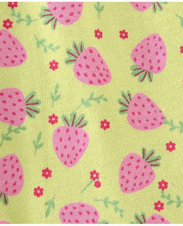 Babyhug Cotton Knit Full Sleeves Front Open Strawberry Print Pyjama Set - Green