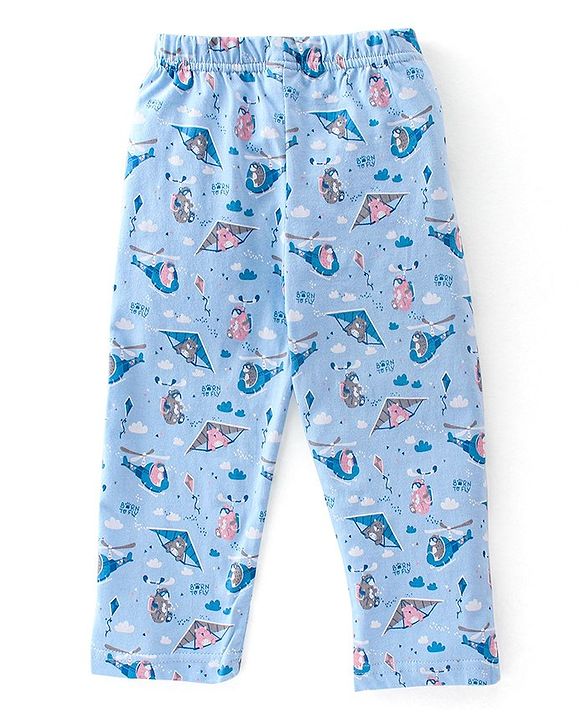 Babyhug Cotton Knit Full Sleeves Night Suit With Teddy Print - Blue