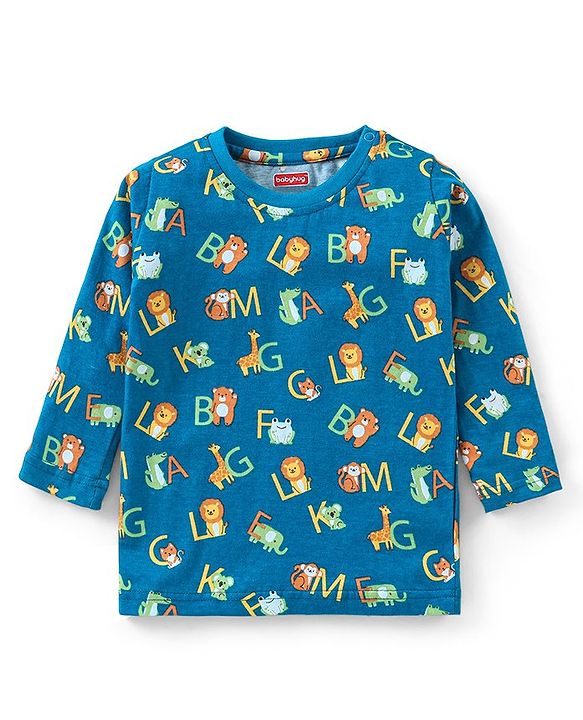 Babyhug Cotton Knit Full Sleeves Night Suit With Text Print - Blue