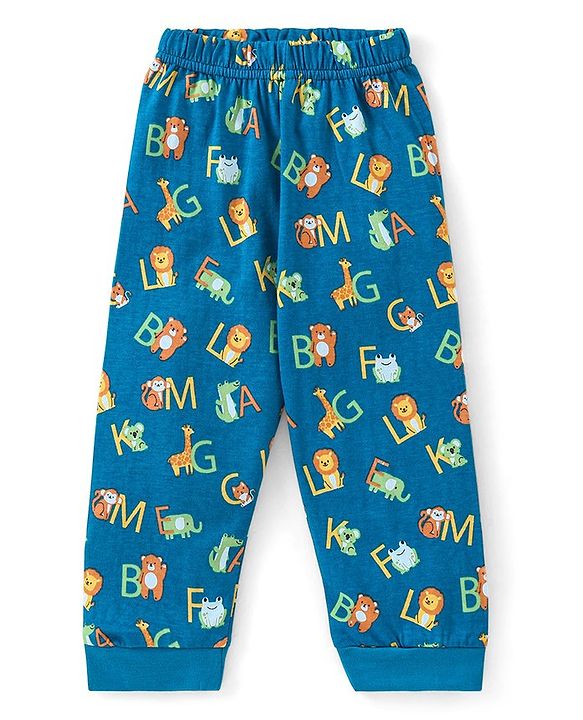 Babyhug Cotton Knit Full Sleeves Night Suit With Text Print - Blue
