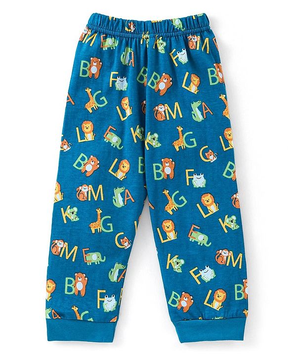 Babyhug Cotton Knit Full Sleeves Night Suit With Text Print - Blue