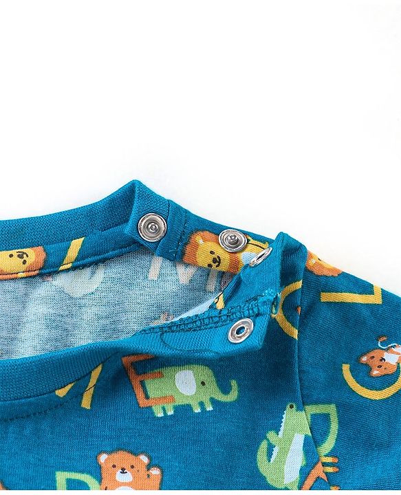 Babyhug Cotton Knit Full Sleeves Night Suit With Text Print - Blue