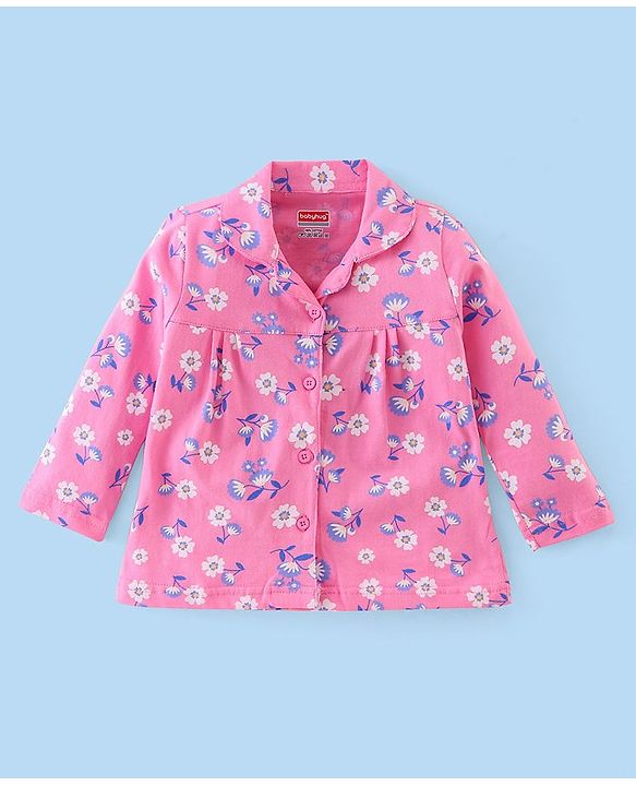 Babyhug Cotton Knit Full Sleeves Floral Printed Night Suit - Pink