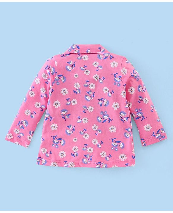 Babyhug Cotton Knit Full Sleeves Floral Printed Night Suit - Pink