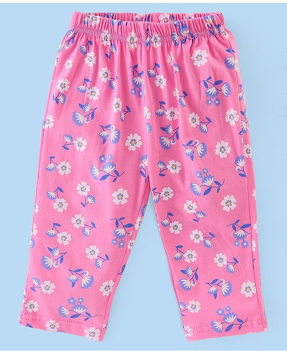 Babyhug Cotton Knit Full Sleeves Floral Printed Night Suit - Pink
