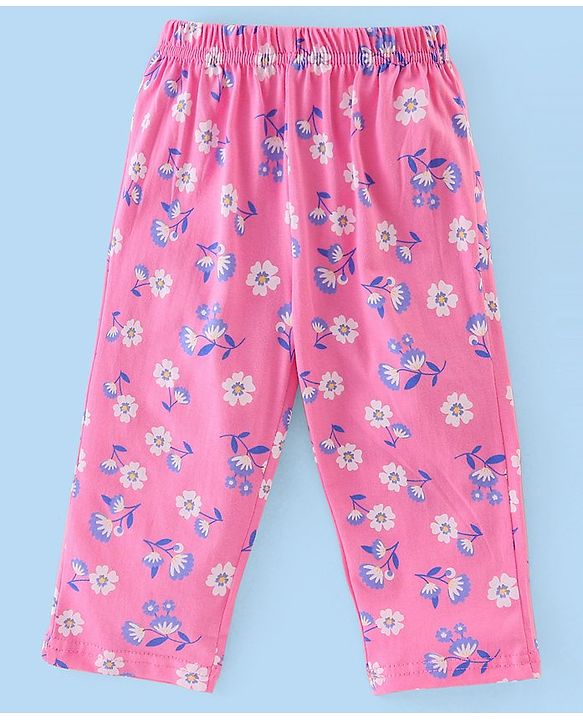Babyhug Cotton Knit Full Sleeves Floral Printed Night Suit - Pink