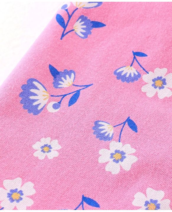 Babyhug Cotton Knit Full Sleeves Floral Printed Night Suit - Pink