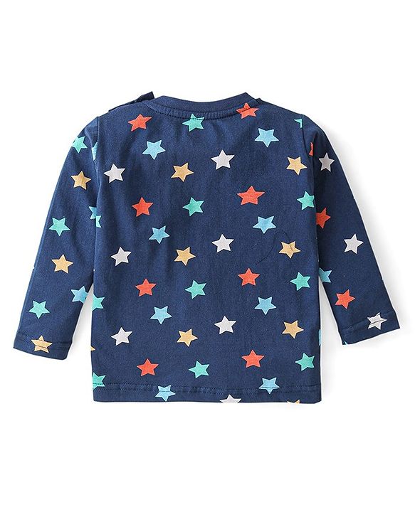 Babyhug Cotton Knit Full Sleeves Night Suit With Star Print - Navy Blue