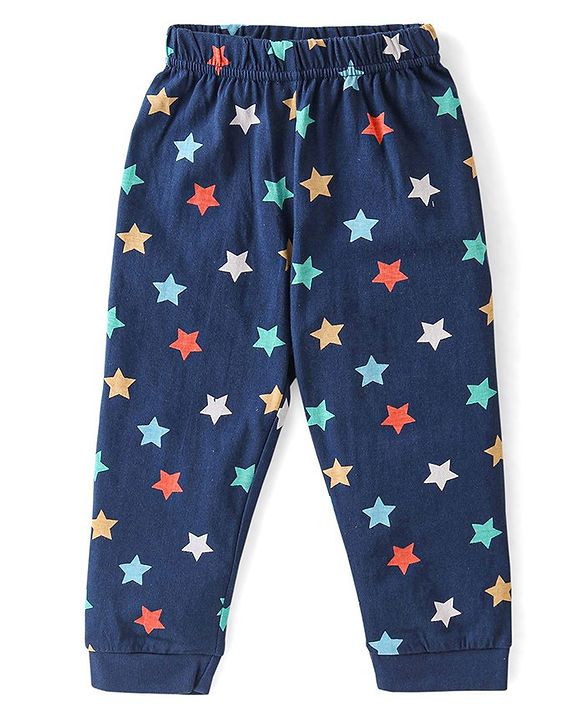 Babyhug Cotton Knit Full Sleeves Night Suit With Star Print - Navy Blue