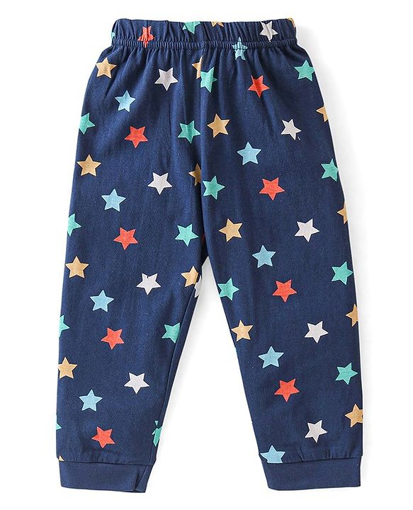 Babyhug Cotton Knit Full Sleeves Night Suit With Star Print - Navy Blue