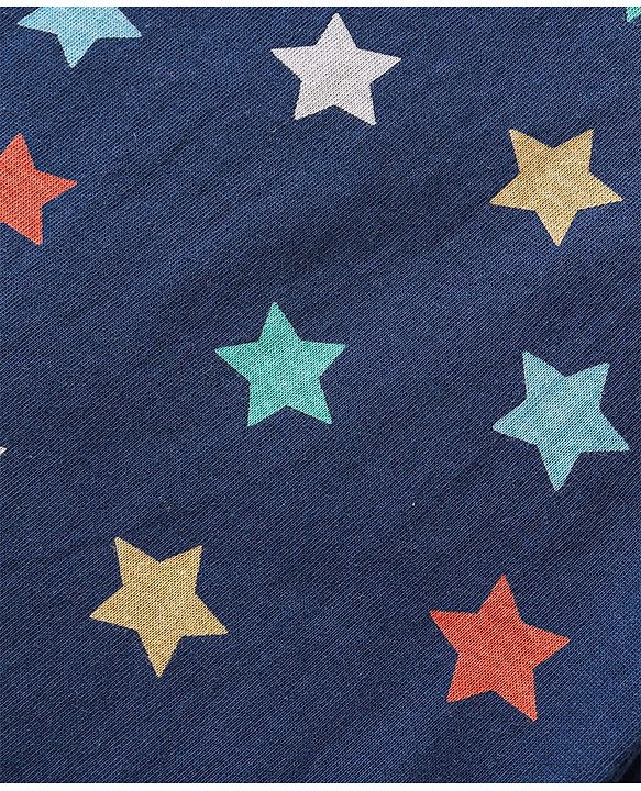 Babyhug Cotton Knit Full Sleeves Night Suit With Star Print - Navy Blue
