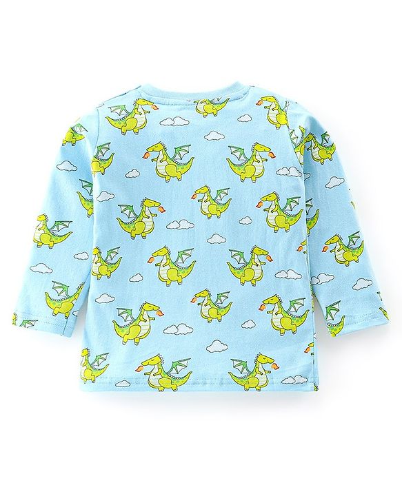 Babyhug Cotton Knit Full Sleeves Dragon Printed Night Suit - Blue