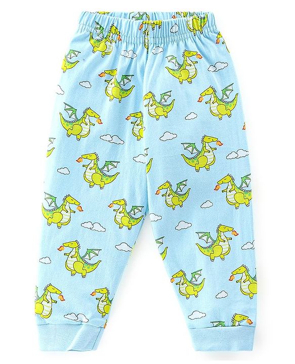 Babyhug Cotton Knit Full Sleeves Dragon Printed Night Suit - Blue