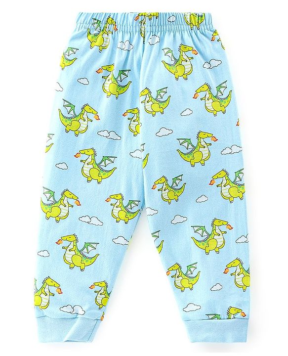 Babyhug Cotton Knit Full Sleeves Dragon Printed Night Suit - Blue