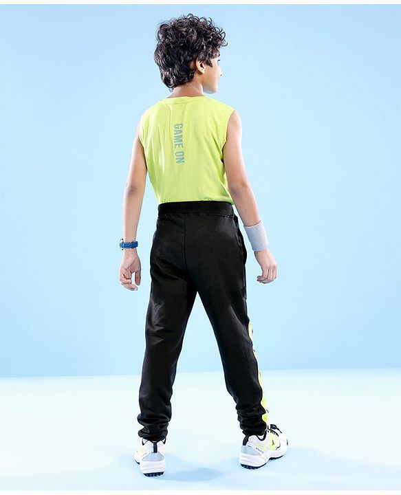 Pine Active Cotton Lycra Full Length Stretchable Anti Bacterial Solid Color Joggers - Black