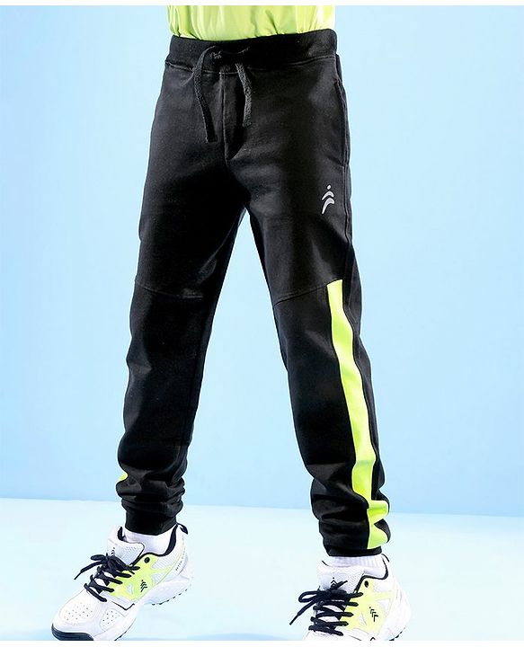 Pine Active Cotton Lycra Full Length Stretchable Anti Bacterial Solid Color Joggers - Black