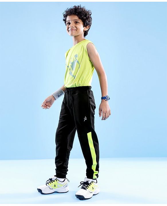Pine Active Cotton Lycra Full Length Stretchable Anti Bacterial Solid Color Joggers - Black