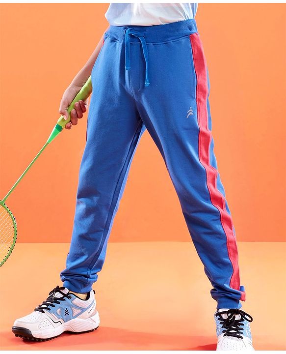 Pine Active Cotton Lycra Full Length Stretchable Anti Bacterial Solid Color Joggers - Blue