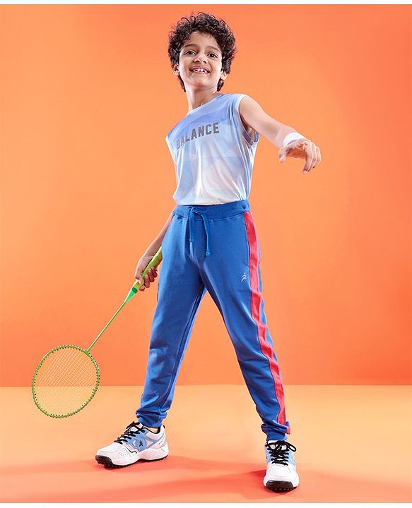 Pine Active Cotton Lycra Full Length Stretchable Anti Bacterial Solid Color Joggers - Blue