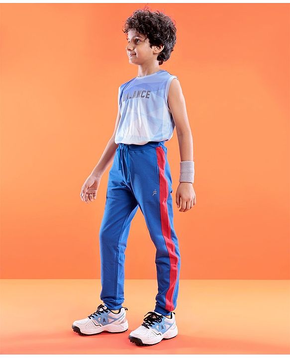 Pine Active Cotton Lycra Full Length Stretchable Anti Bacterial Solid Color Joggers - Blue