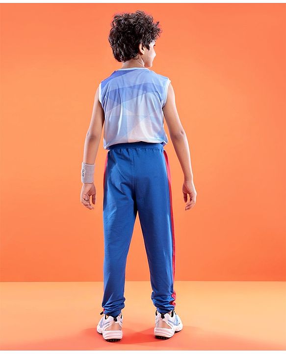 Pine Active Cotton Lycra Full Length Stretchable Anti Bacterial Solid Color Joggers - Blue