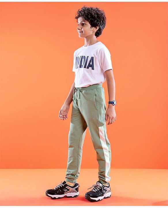 Pine Active Cotton Lycra Full Length Stretchable Anti Bacterial Solid Color Joggers - Green