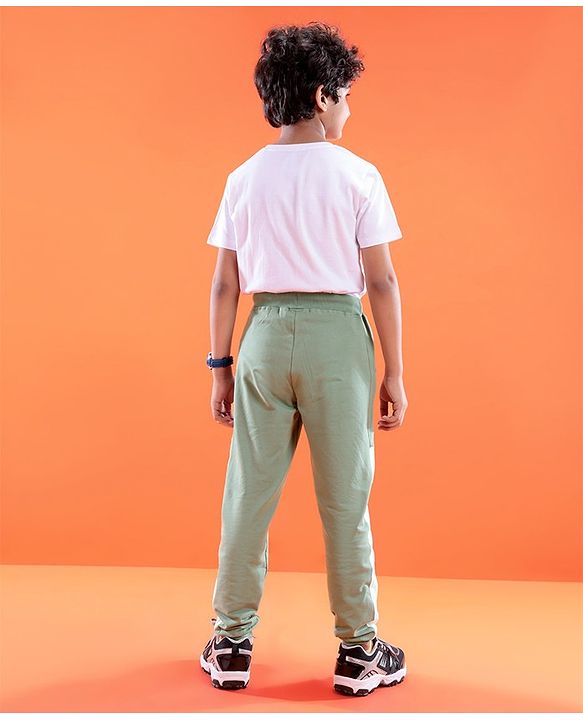 Pine Active Cotton Lycra Full Length Stretchable Anti Bacterial Solid Color Joggers - Green