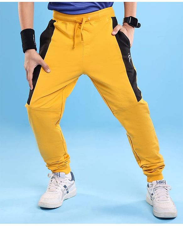Pine Active Cotton Lycra Full Length Stretchable Anti Bacterial Solid Color Joggers - Yellow