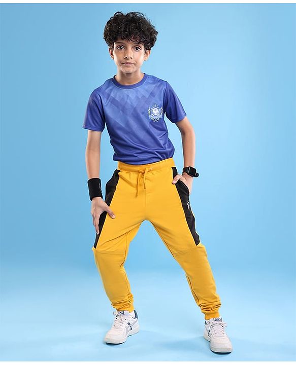 Pine Active Cotton Lycra Full Length Stretchable Anti Bacterial Solid Color Joggers - Yellow