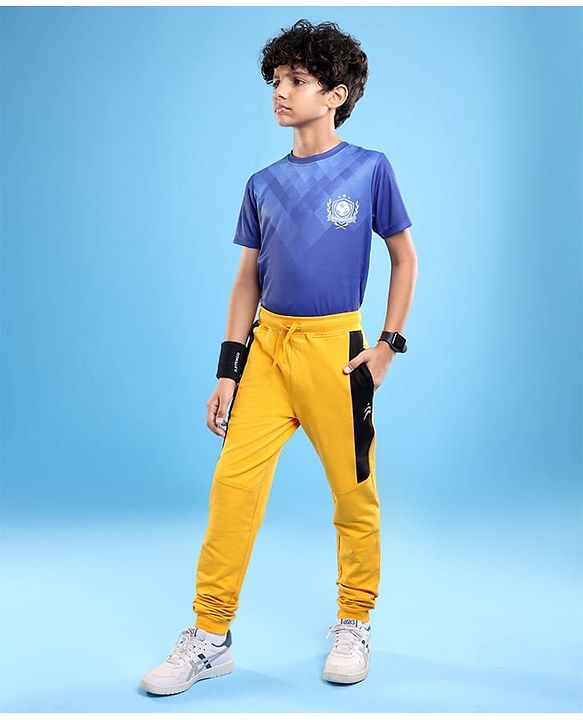 Pine Active Cotton Lycra Full Length Stretchable Anti Bacterial Solid Color Joggers - Yellow