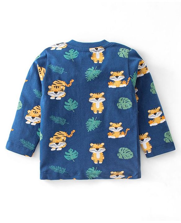 Babyhug Cotton Knit Full Sleeves Night Suit With Tiger Print - Navy Blue