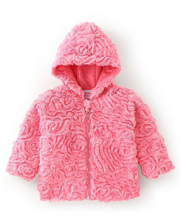 Babyhug Woven Full Sleeves Hoodie Solid Colour - Pink