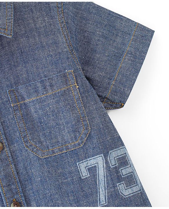 Babyhug Half Sleeves Denim Regular Collar Two Pocket Shirt - Blue