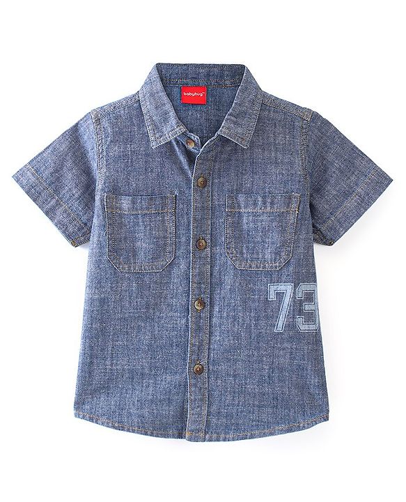 Babyhug Half Sleeves Denim Regular Collar Two Pocket Shirt - Blue