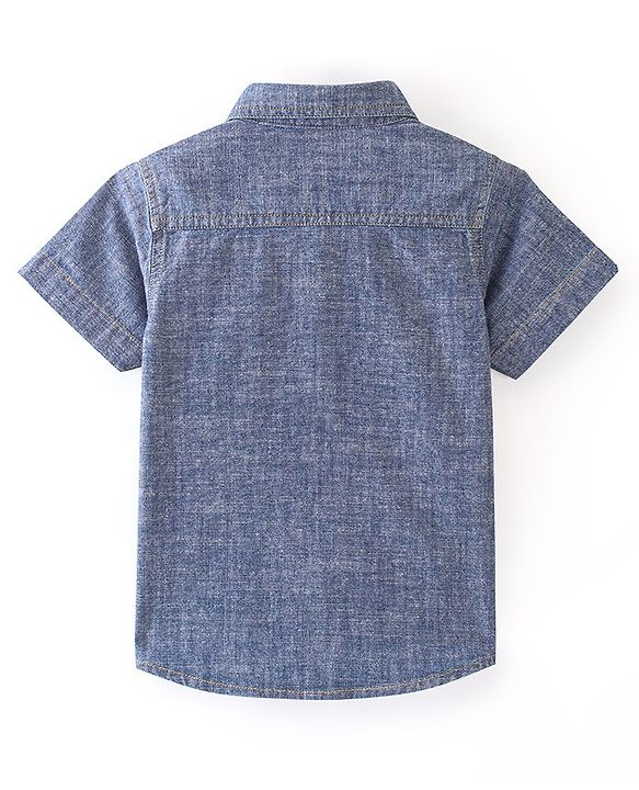 Babyhug Half Sleeves Denim Regular Collar Two Pocket Shirt - Blue
