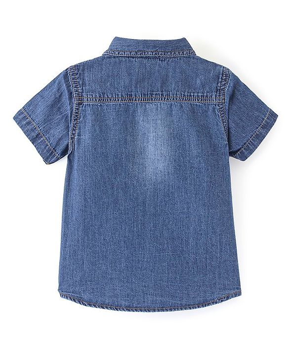 Babyhug Denim Woven Half Sleeves Shirt Sports Print - Blue