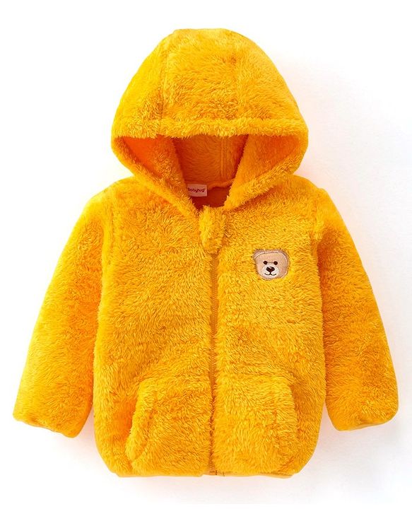 Babyhug Full Sleeves Hoodie with Bear Patch - Mustard