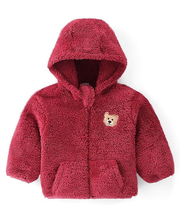 Babyhug Full Sleeves Jacket with Bear Patch - Maroon