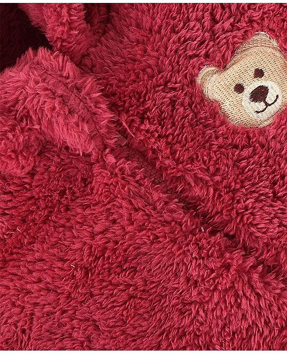 Babyhug Full Sleeves Jacket with Bear Patch - Maroon