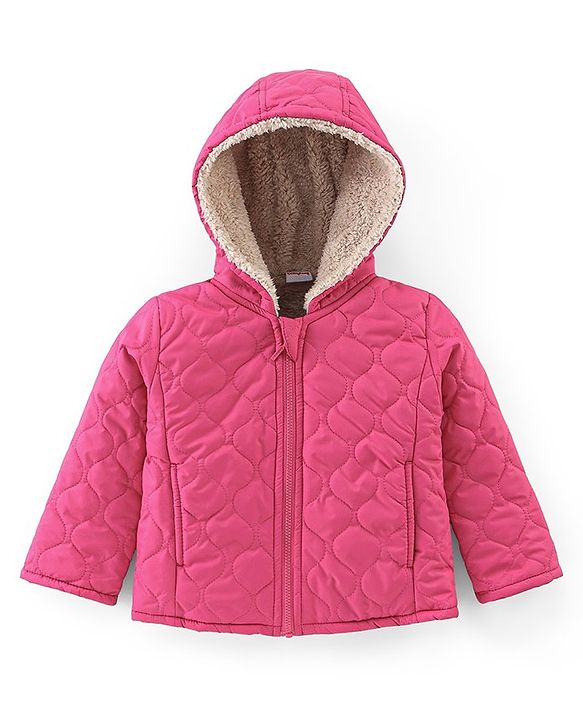 Babyhug Full Sleeves Solid Colour Quilted Hooded Jacket - Pink