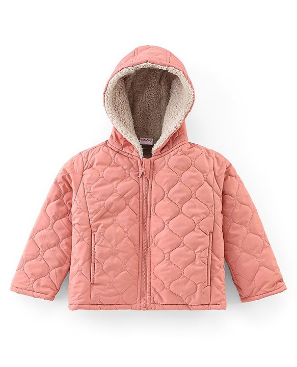 Babyhug Full Sleeves Solid Colour Quilted Hooded Jacket - Custard