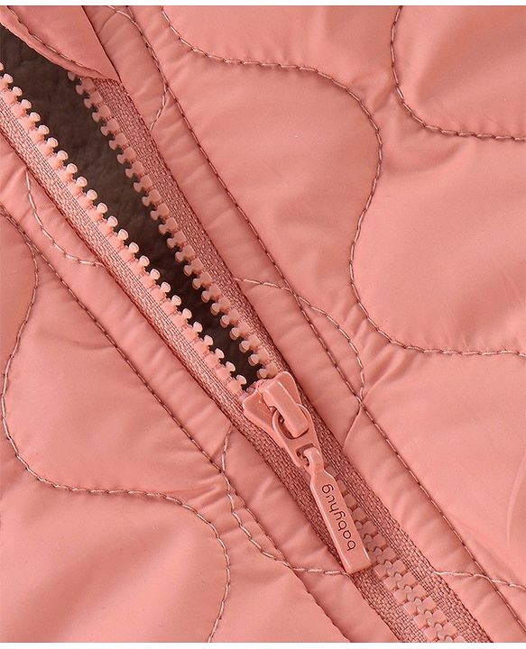 Babyhug Full Sleeves Solid Colour Quilted Hooded Jacket - Custard